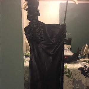 Long one strap black prom dress